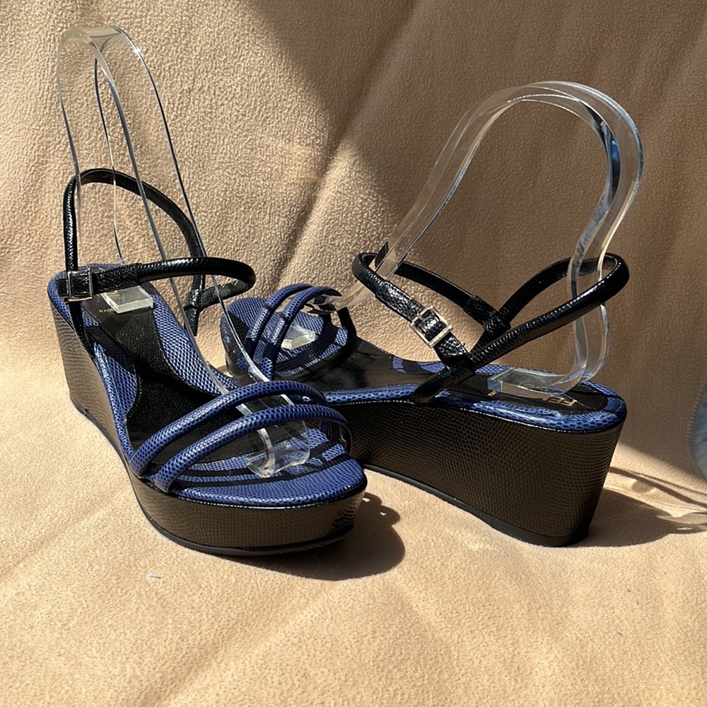 Authentic Fendi Blue Leather Platform Wedge - Picture 2 of 16